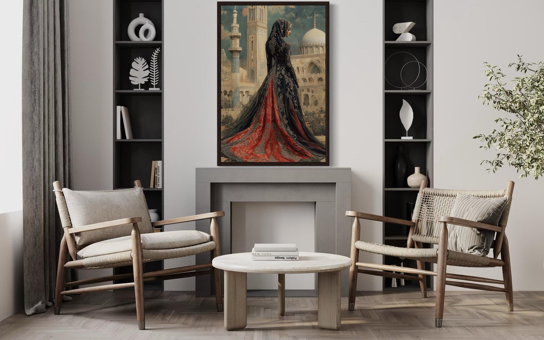 Arabic Princess In Front of Mosque Islamic Framed Canvas Wall Art