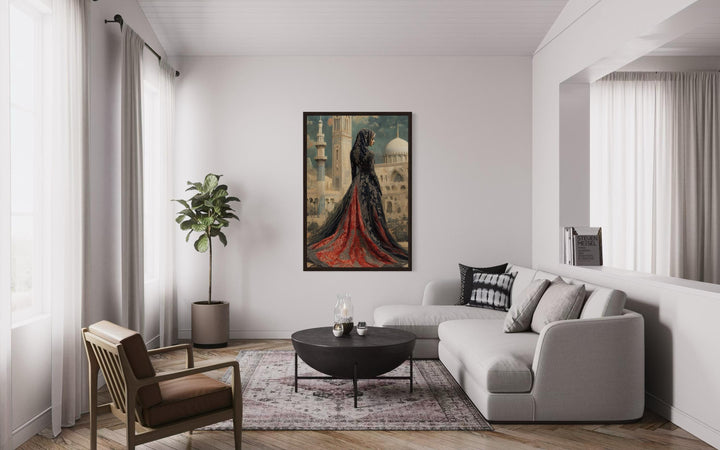 Arabic Princess In Front of Mosque Islamic Framed Canvas Wall Art