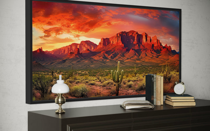 Arizona Desert Landscape At Sunset Framed Canvas Wall Art