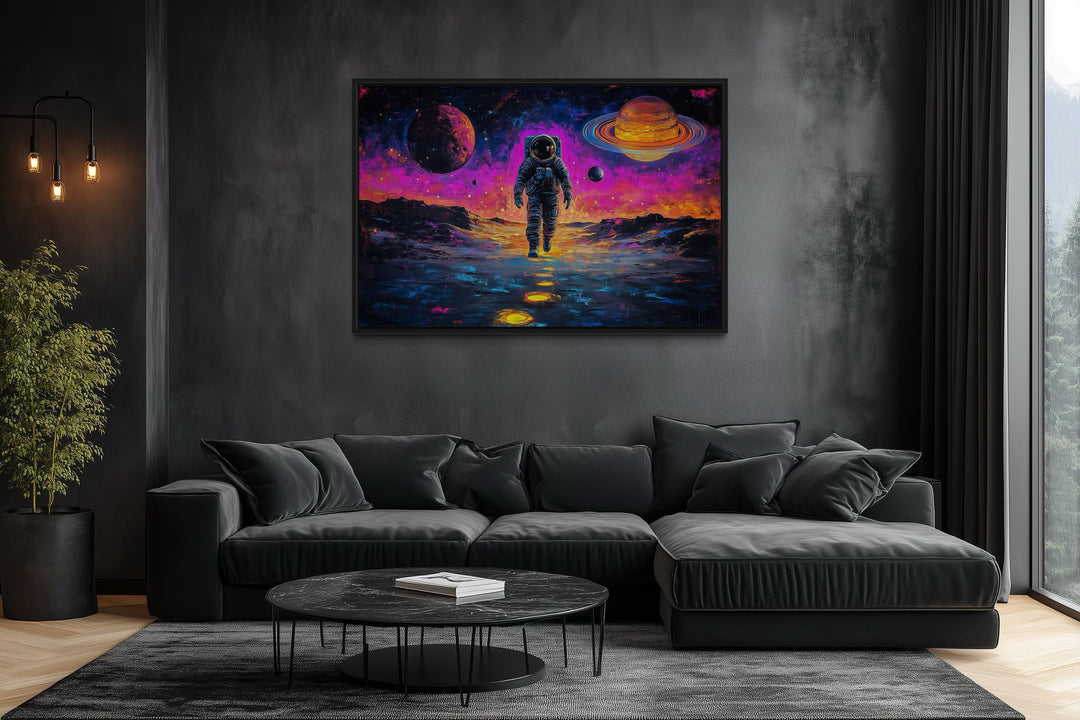 Astronaut On Alien Planet In Space Framed Sci Fi Canvas Wall Art