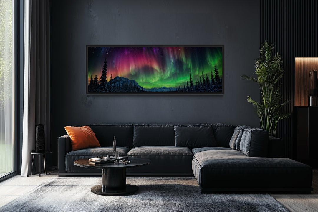 Aurora Borealis, Northern Lights Long Horizontal Framed Canvas Wall Art