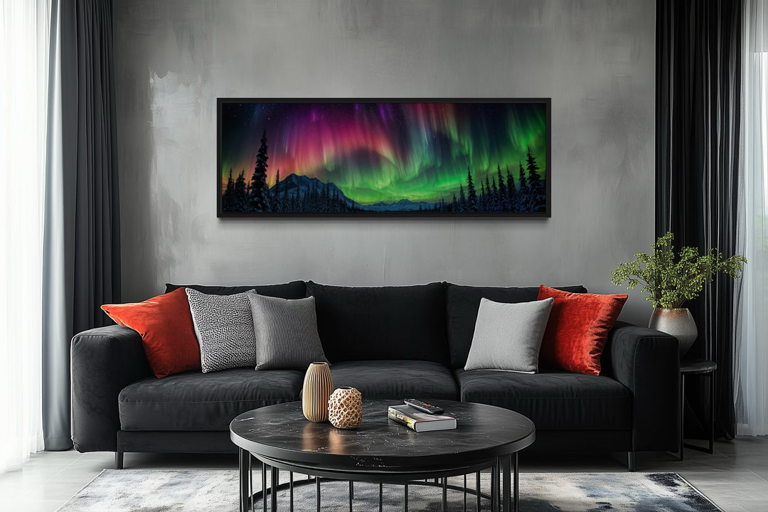 Aurora Borealis, Northern Lights Long Horizontal Framed Canvas Wall Art