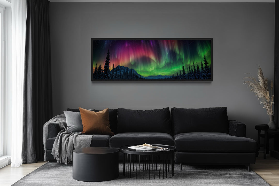 Aurora Borealis, Northern Lights Long Horizontal Framed Canvas Wall Art