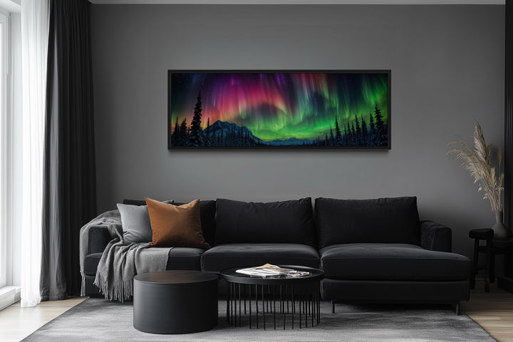 Aurora Borealis, Northern Lights Long Horizontal Framed Canvas Wall Art