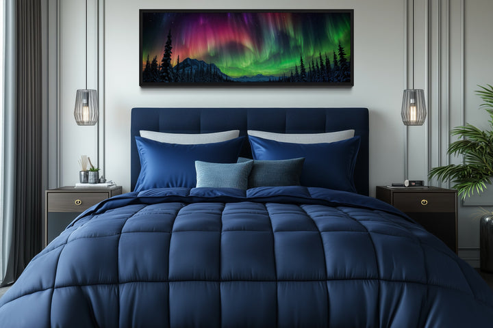 Aurora Borealis, Northern Lights Long Horizontal Framed Canvas Wall Art