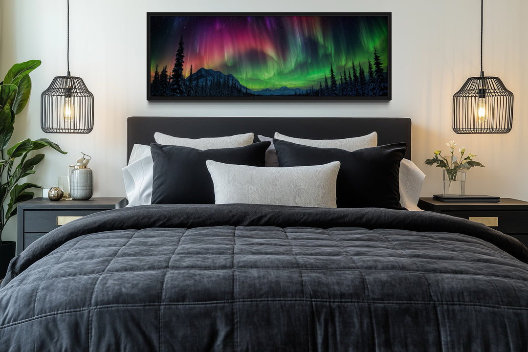 Aurora Borealis, Northern Lights Long Horizontal Framed Canvas Wall Art