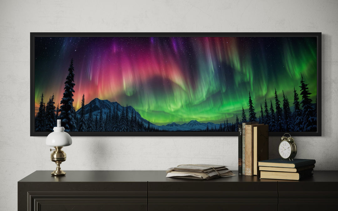 Aurora Borealis, Northern Lights Long Horizontal Framed Canvas Wall Art