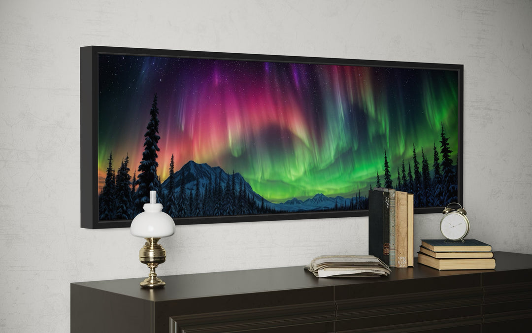 Aurora Borealis, Northern Lights Long Horizontal Framed Canvas Wall Art