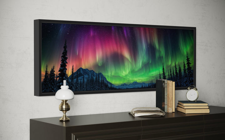 Aurora Borealis, Northern Lights Long Horizontal Framed Canvas Wall Art