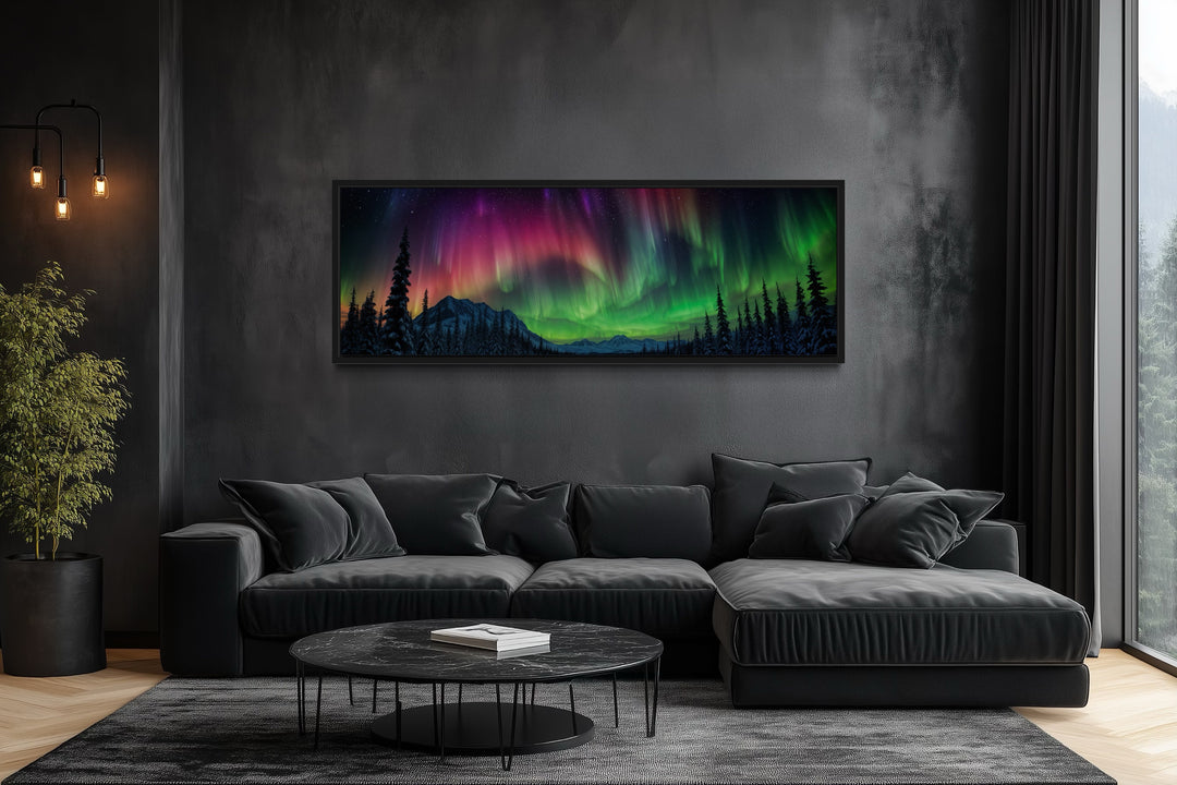Aurora Borealis, Northern Lights Long Horizontal Framed Canvas Wall Art