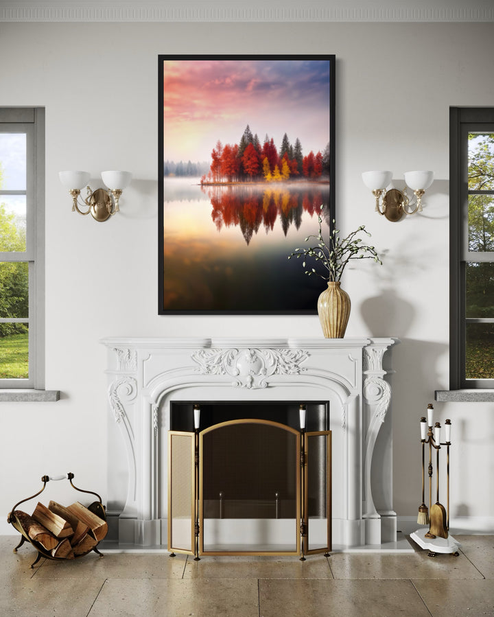 Autumn Fall Foliage Reflected in Lake Framed Canvas Wall Art