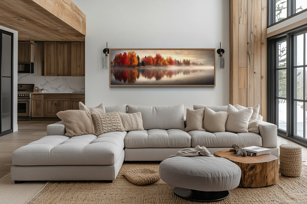 Autumn Forest Lake Reflection Long Horizontal Canvas Wall Art