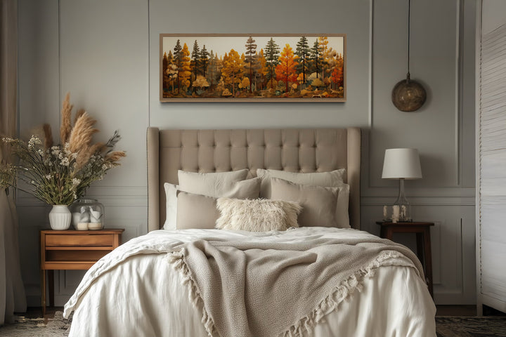 Autumn Forest Painting On Wood Long Horizontal Wall Art
