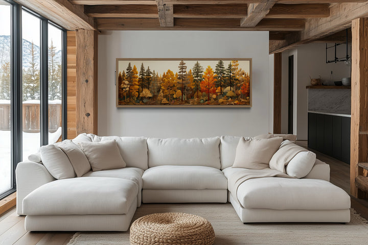 Autumn Forest Painting On Wood Long Horizontal Wall Art