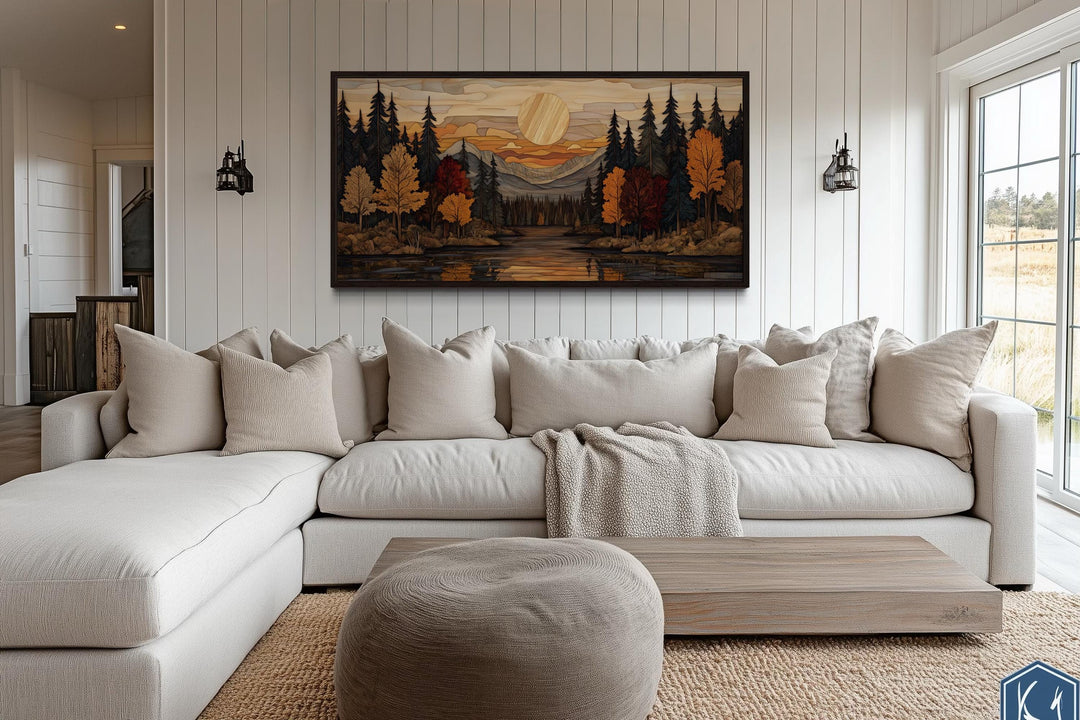 Autumn Forest Sunset Rustic Canvas Wall Art For Cabin Decor