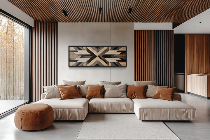 Aztec Inspired Wood Painting Horizontal Southwestern Canvas Wall Art
