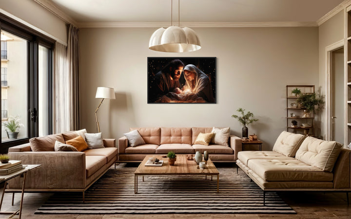 Baby Jesus, Mary and Joseph Nativity Scene Framed Canvas Wall Art