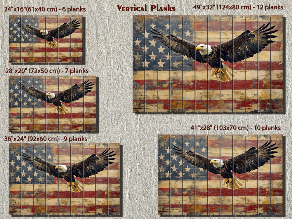 Bald Eagle and American Flag Wood Sign – Rustic Patriotic Real Wood Wall Art