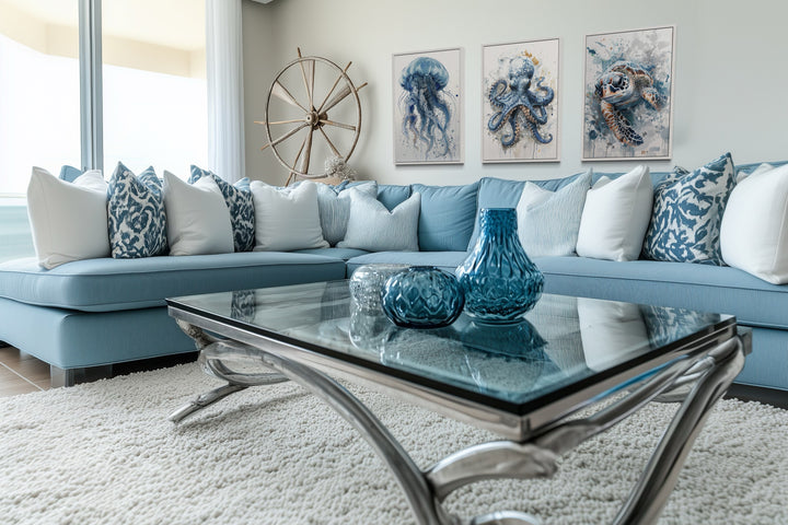 Beach House Wall Art - 3 Piece Marine Animals Octopus, Sea Turtle, Jellyfish