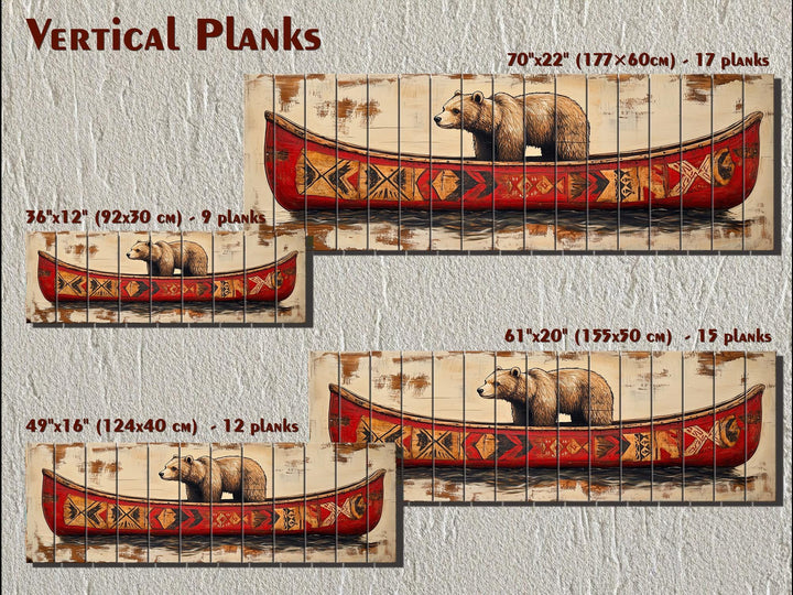 Bear In Red Canoe Real Wood Wall Art For Cabin Wall Decor