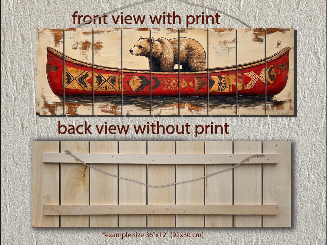 Bear In Red Canoe Real Wood Wall Art For Cabin Wall Decor