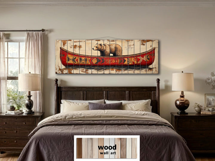 Bear In Red Canoe Real Wood Wall Art For Cabin Wall Decor