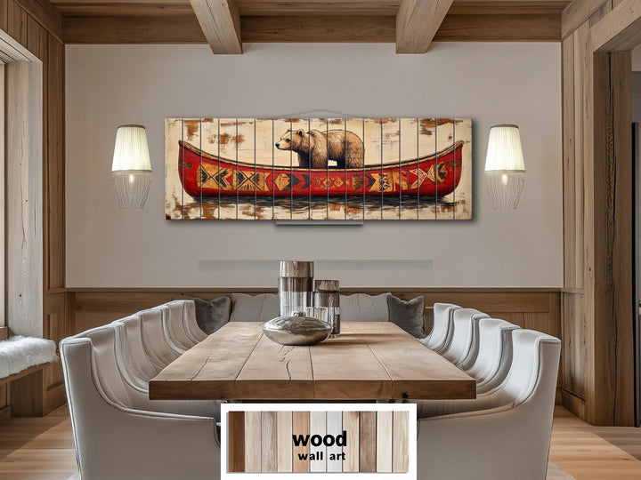Bear In Red Canoe Real Wood Wall Art For Cabin Wall Decor