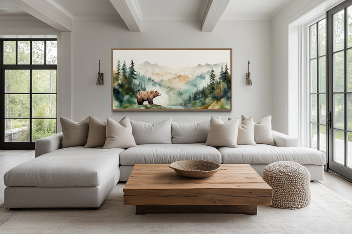 Bear In The Wilderness Forest Watercolor Framed Canvas Wall Art