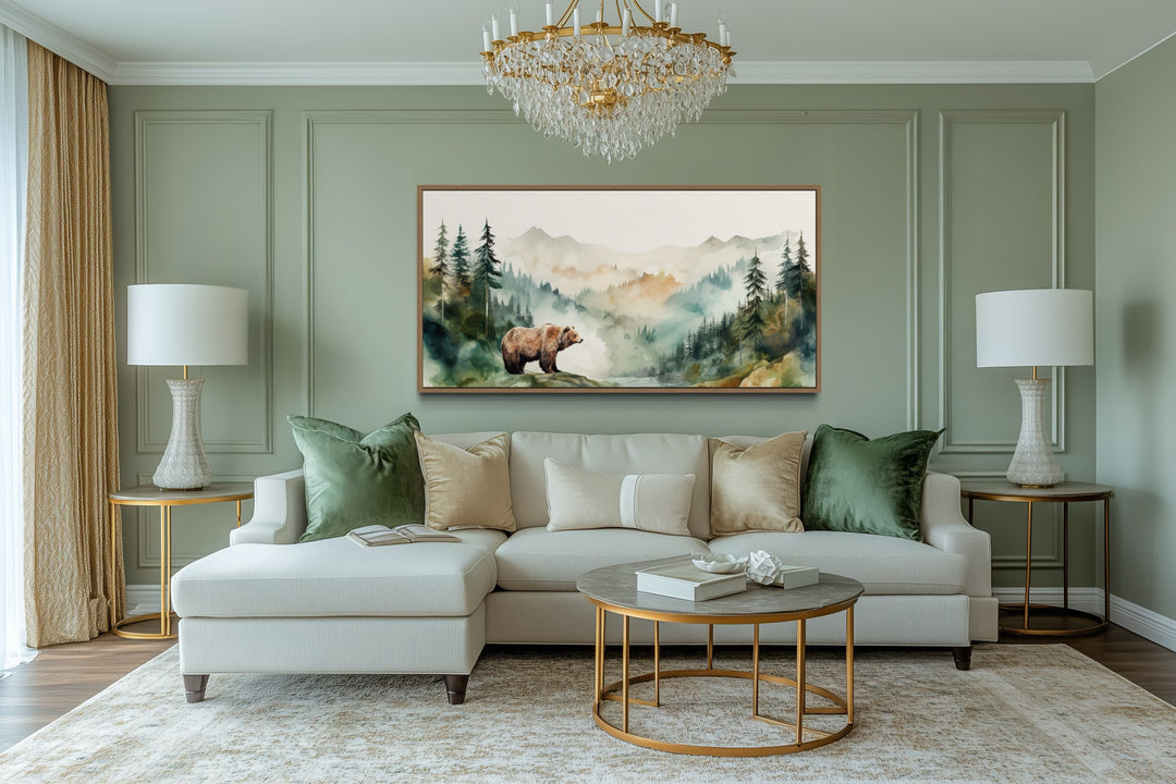 Bear In The Wilderness Forest Watercolor Framed Canvas Wall Art