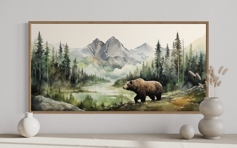 Bear In Wilderness Watercolor Painting Canvas Wall Art