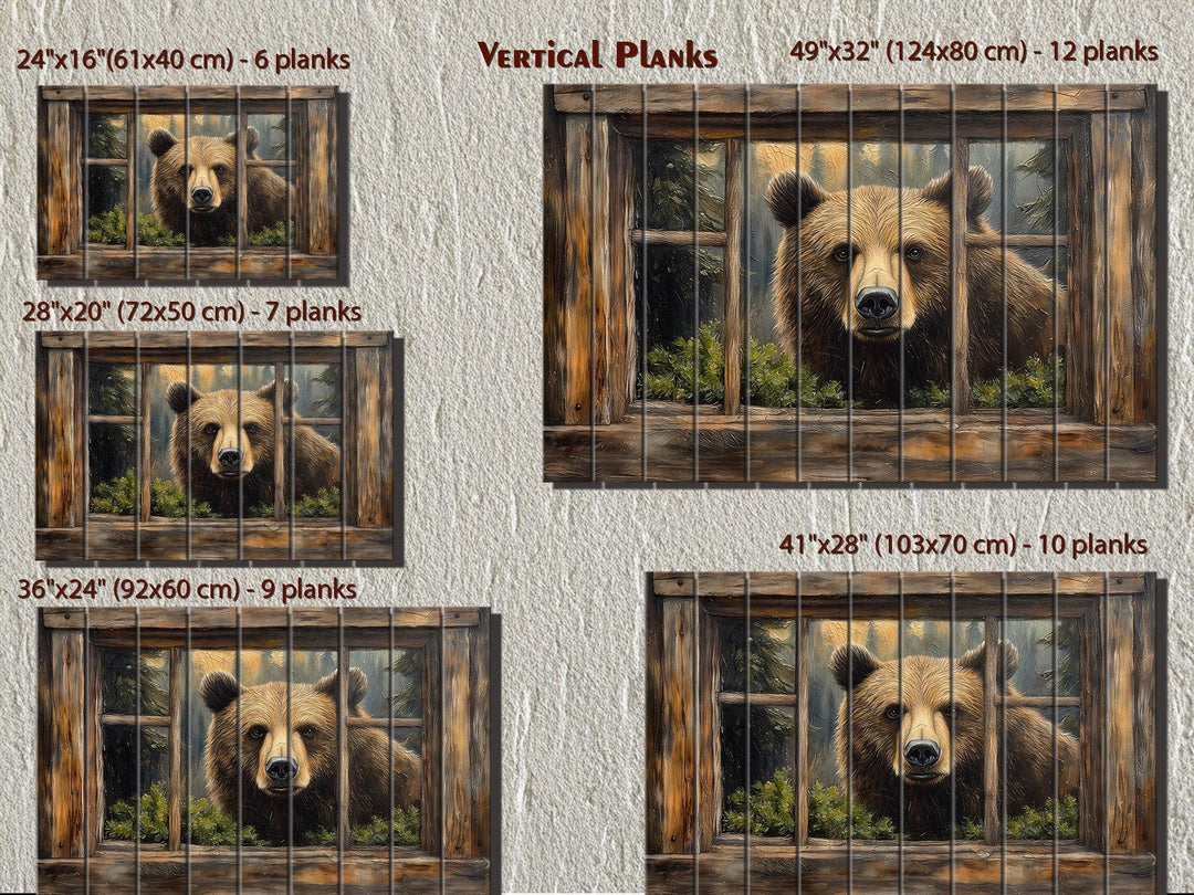 Bear Looking Through Cabin Window Distressed Wood Wall Art