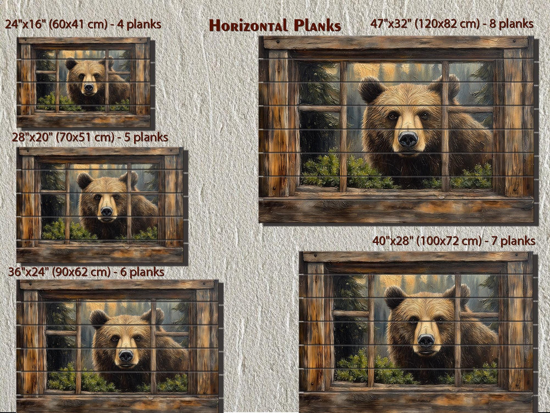 Bear Looking Through Cabin Window Distressed Wood Wall Art