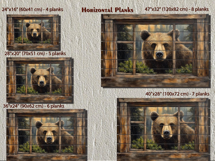 Bear Looking Through Cabin Window Distressed Wood Wall Art