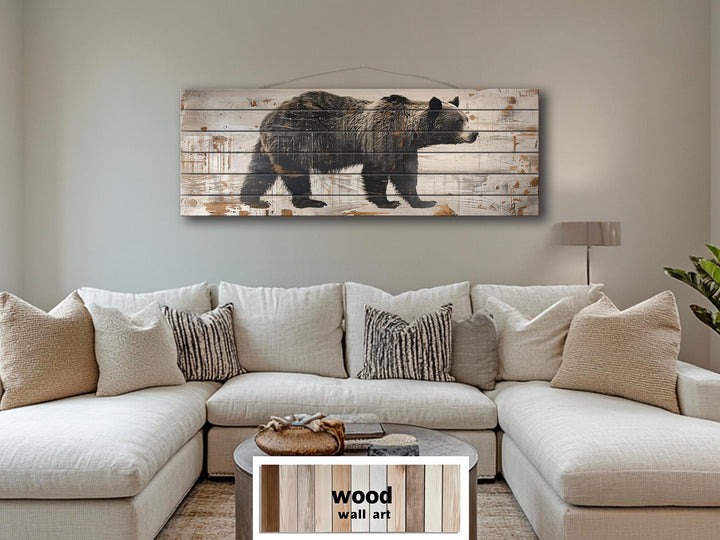 Bear Rustic Distressed Long Horizontal Wood Wall Art