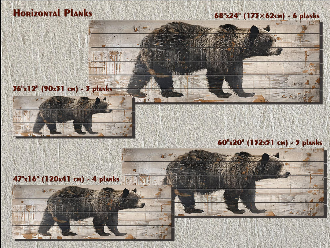 Bear Rustic Distressed Long Horizontal Wood Wall Art