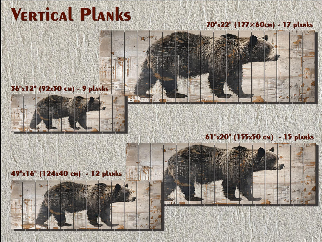 Bear Rustic Distressed Long Horizontal Wood Wall Art