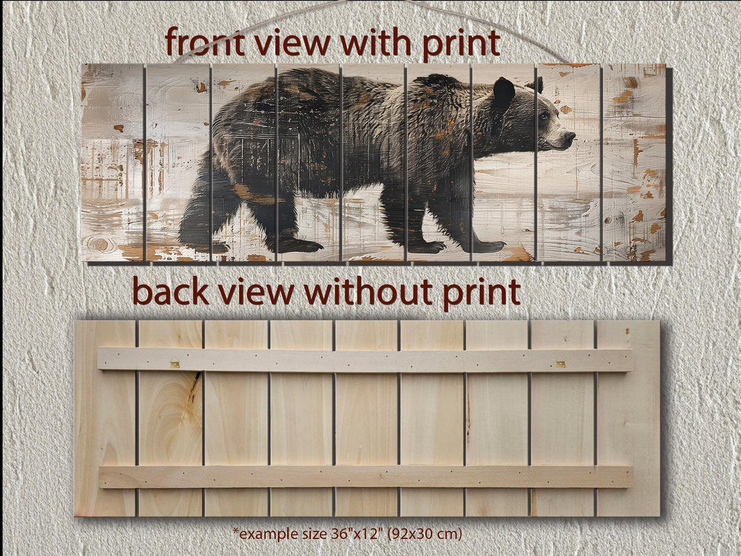 Bear Rustic Distressed Long Horizontal Wood Wall Art