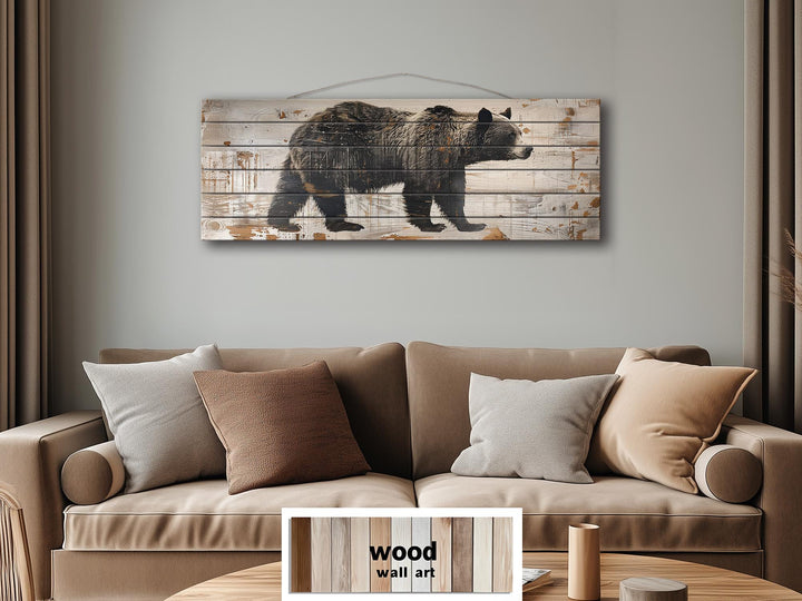 Bear Rustic Distressed Long Horizontal Wood Wall Art