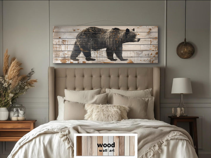 Bear Rustic Distressed Long Horizontal Wood Wall Art