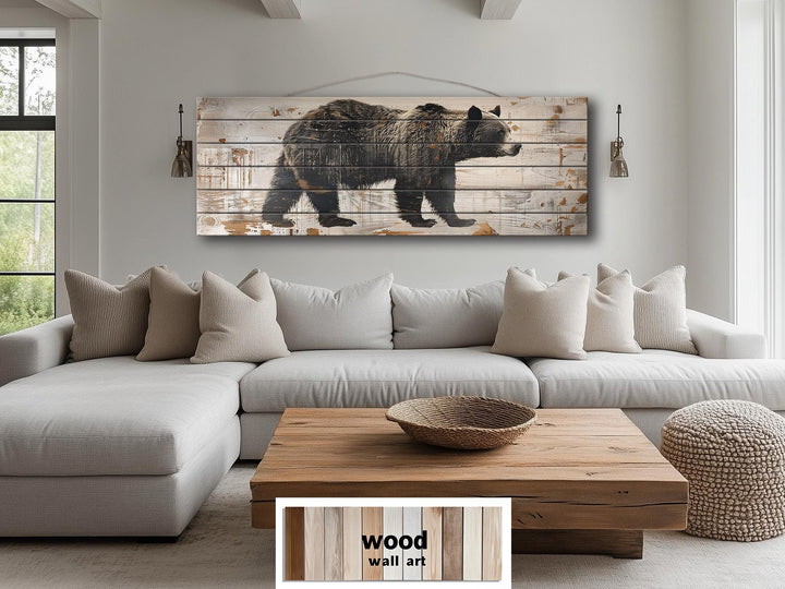 Bear Rustic Distressed Long Horizontal Wood Wall Art
