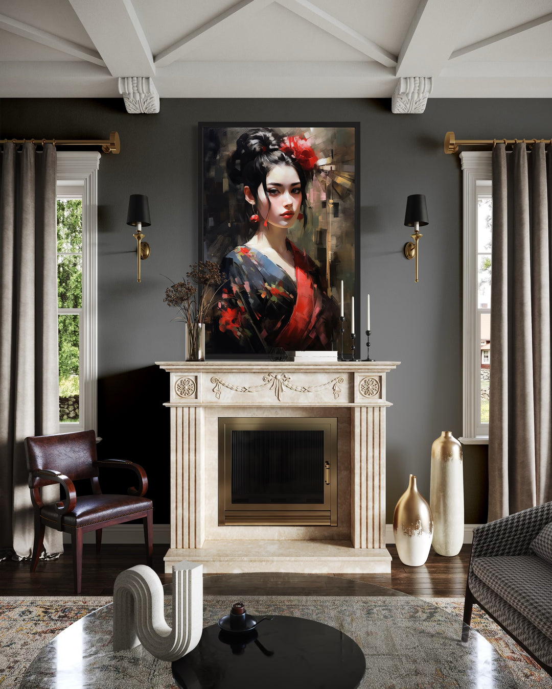 Beautiful Geisha Framed Canvas Wall Art
