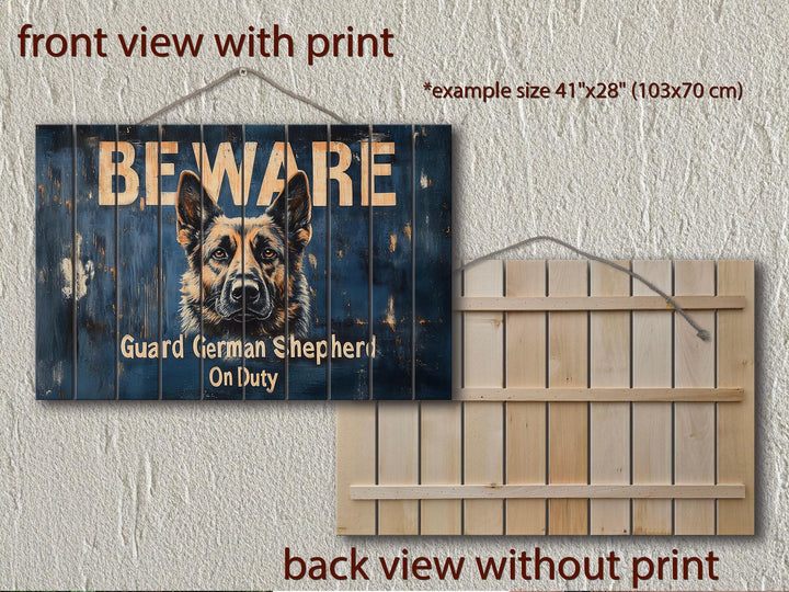 Beware Guard German Shepherd On Duty Sign Distressed Wood Wall Art