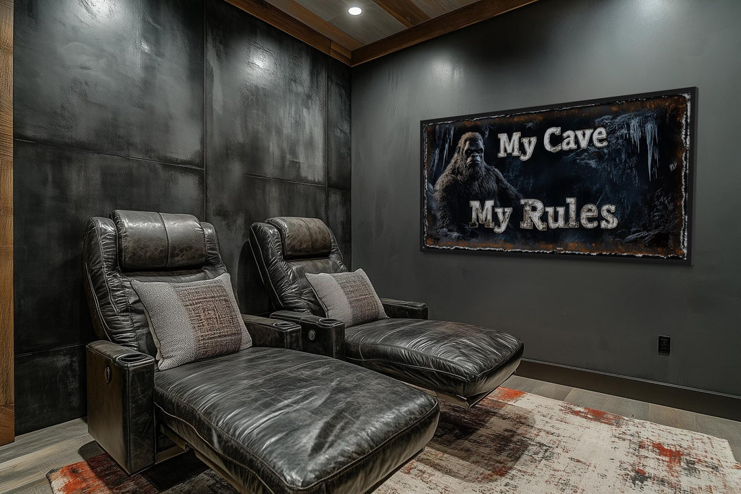 Bigfoot Man Cave Wall Art - My Cave My Rules Canvas Print