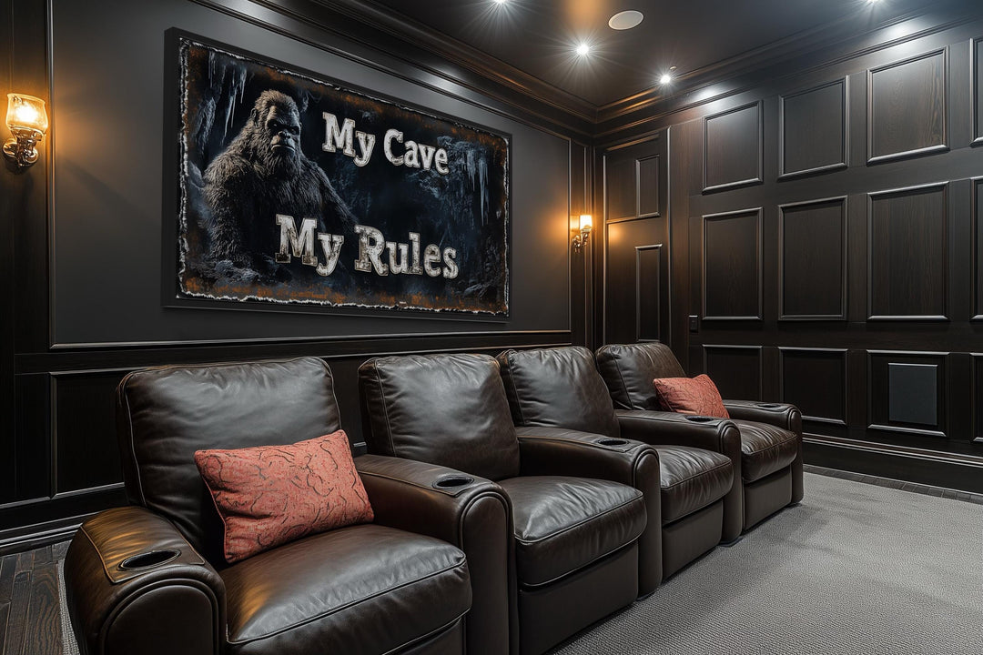 Bigfoot Man Cave Wall Art - My Cave My Rules Canvas Print