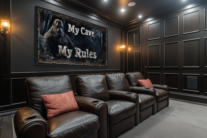 Bigfoot Man Cave Wall Art - My Cave My Rules Canvas Print