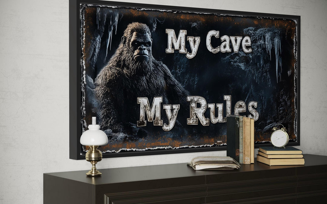 Bigfoot Man Cave Wall Art - My Cave My Rules Canvas Print