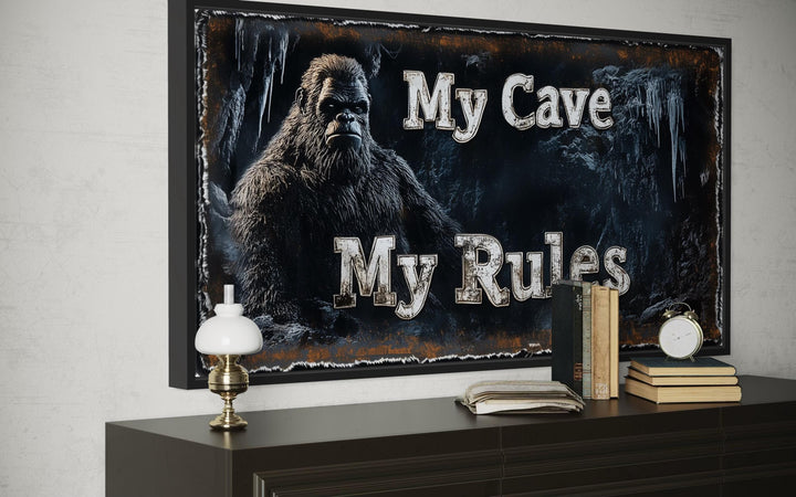 Bigfoot Man Cave Wall Art - My Cave My Rules Canvas Print