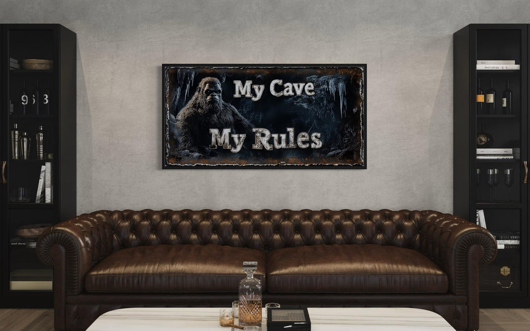 Bigfoot Man Cave Wall Art - My Cave My Rules Canvas Print