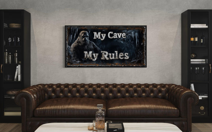 Bigfoot Man Cave Wall Art - My Cave My Rules Canvas Print
