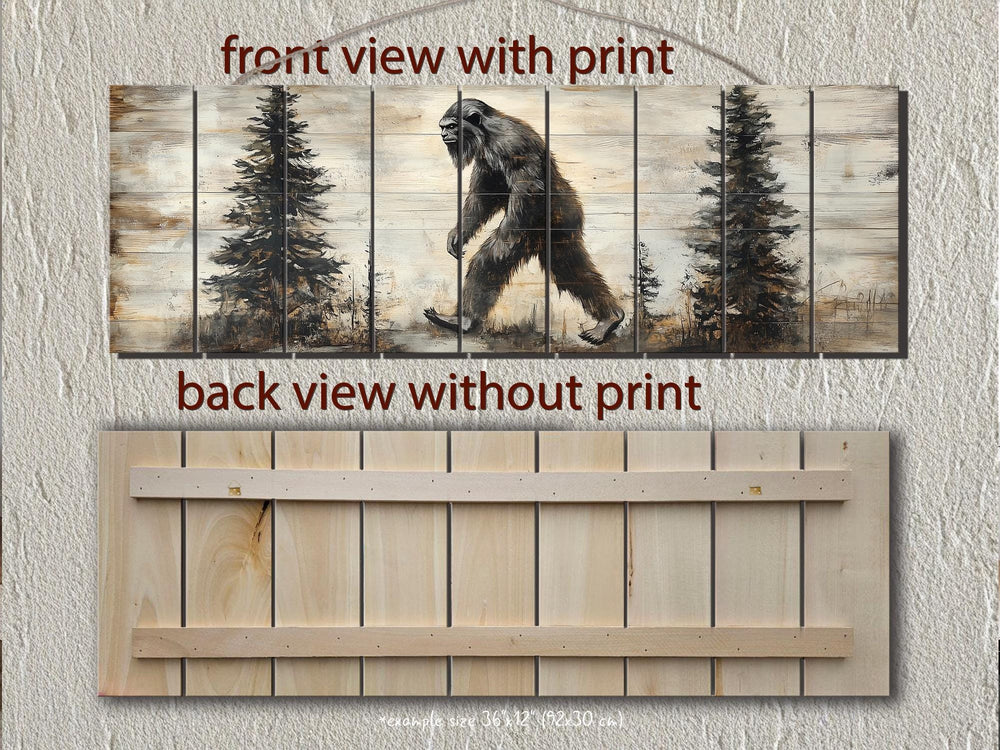 Bigfoot Walking In Forest Real Wood Wall Art For Cabin Decor